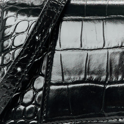 Balenciaga Shiny Calfskin Crocodile Embossed Small Hourglass Top Handle Bag Black 11 of 13