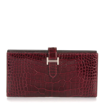 Hermes Shiny Alligator Bearn Wallet Bordeaux 1 of 8