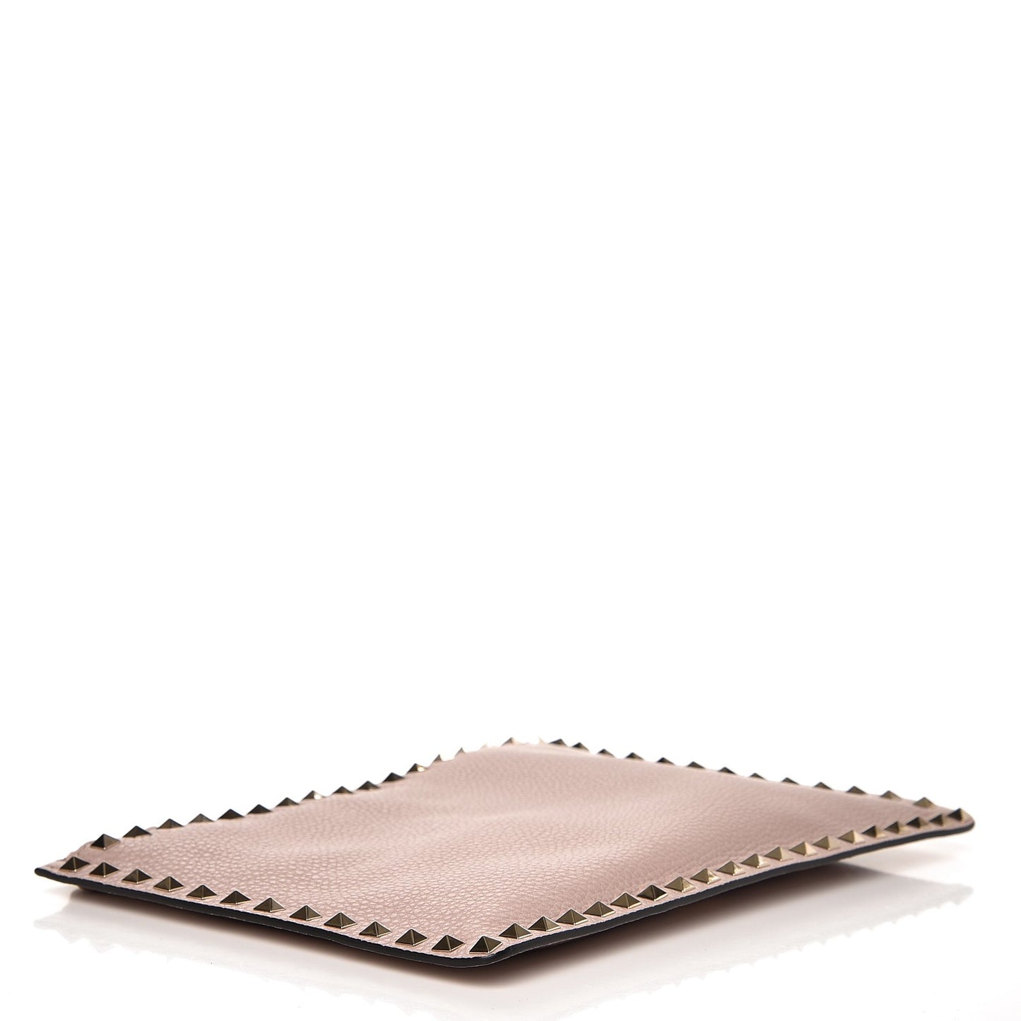 Pebbled Calfskin Large Rockstud Zip Pouch Poudre