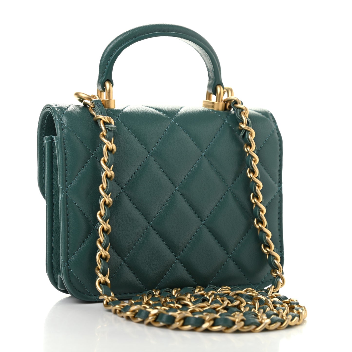 Lambskin Quilted Top Handle Flap Coin Purse With Chain Green
