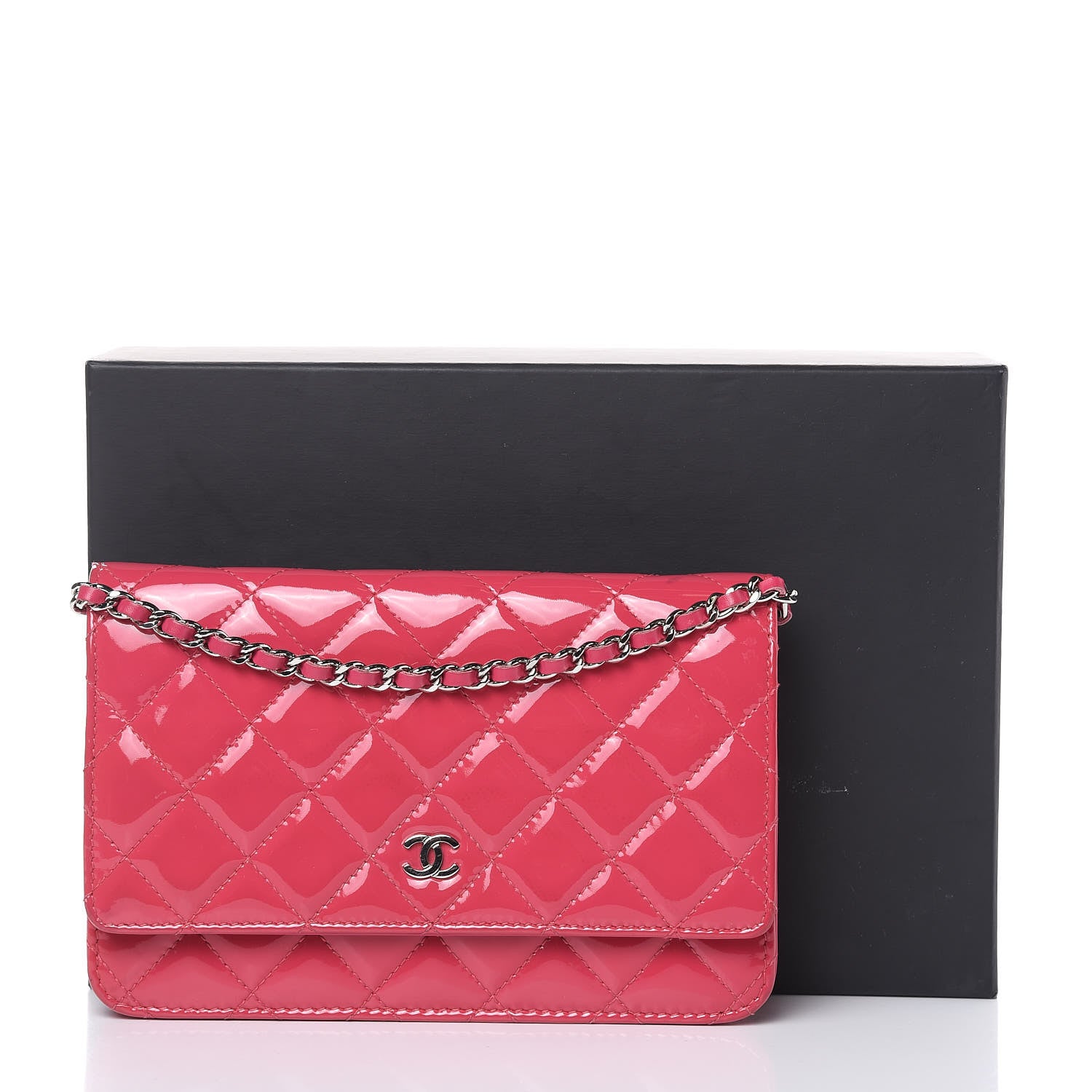 Chanel Patent Quilted Wallet On Chain WOC Fuchsia 16 of 16