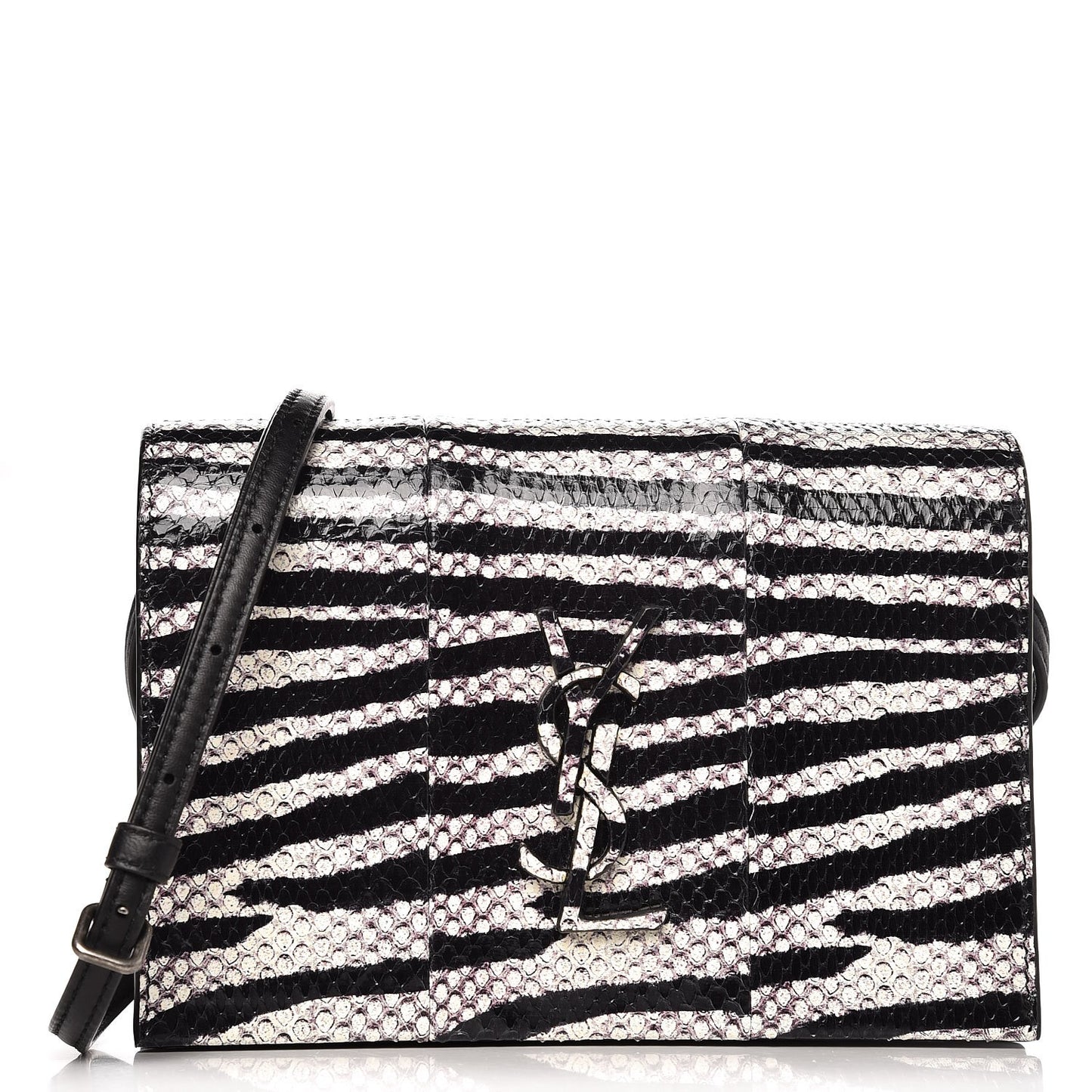 Snakeskin Zebra Print Monogram Toy Kate Strap Wallet Black White