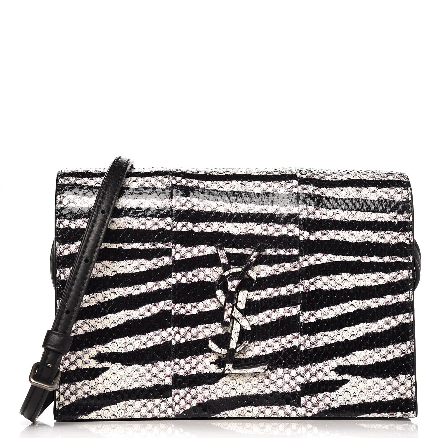 Saint Laurent Snakeskin Zebra Print Monogram Toy Kate Strap Wallet Black White 1 of 6