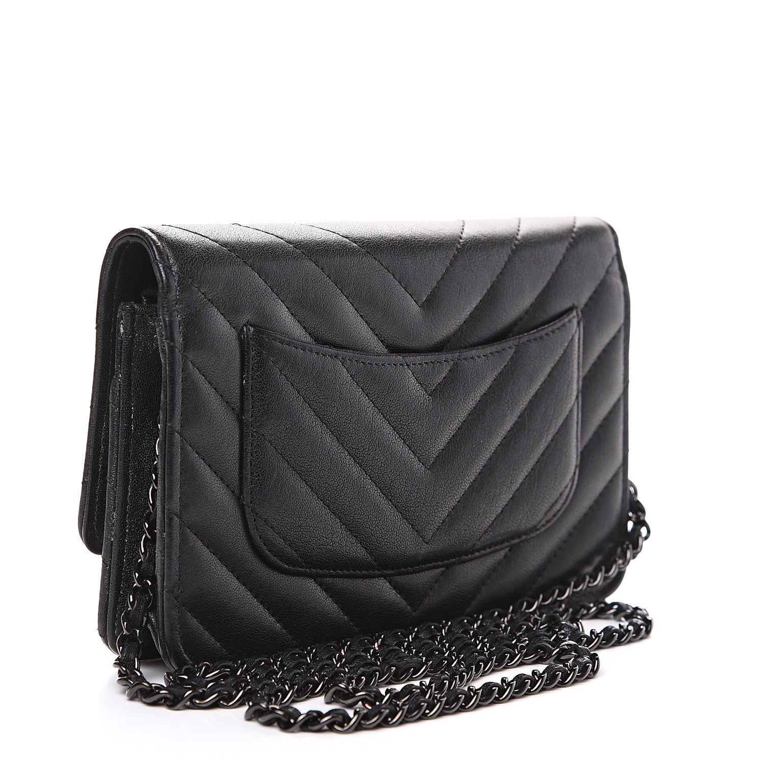 Chanel Sheepskin Chevron Quilted Reissue Wallet On Chain WOC So Black 2 of 13