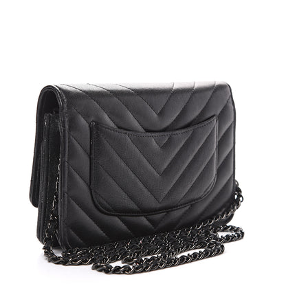 Chanel Sheepskin Chevron Quilted Reissue Wallet On Chain WOC So Black 2 of 13