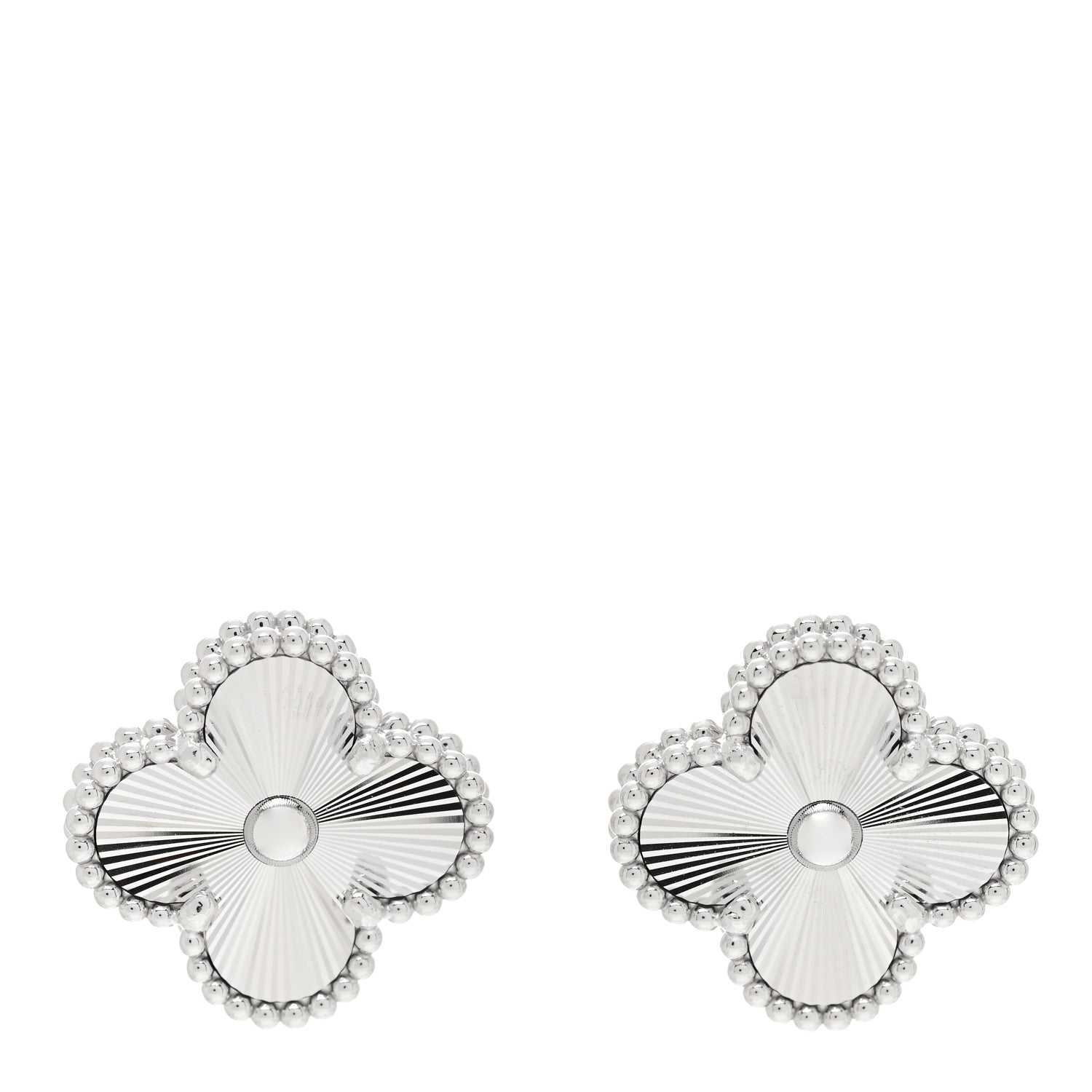 Van Cleef & Arpels 18K White Gold Guilloche Vintage Alhambra Earrings 1 of 5
