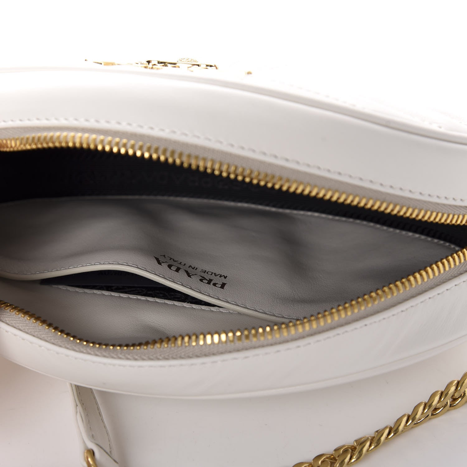 Prada Soft Calfskin Impunture Diagramme Chain Crossbody White 5 of 9