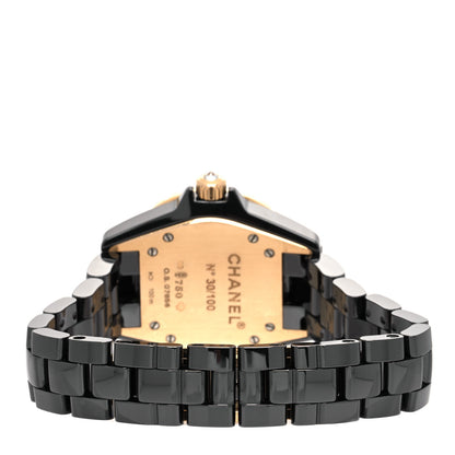 Chanel Stainless Steel 18K Yellow Gold Ceramic Diamond Baguette 33mm J12 Quartz Watch Black 3 of 5