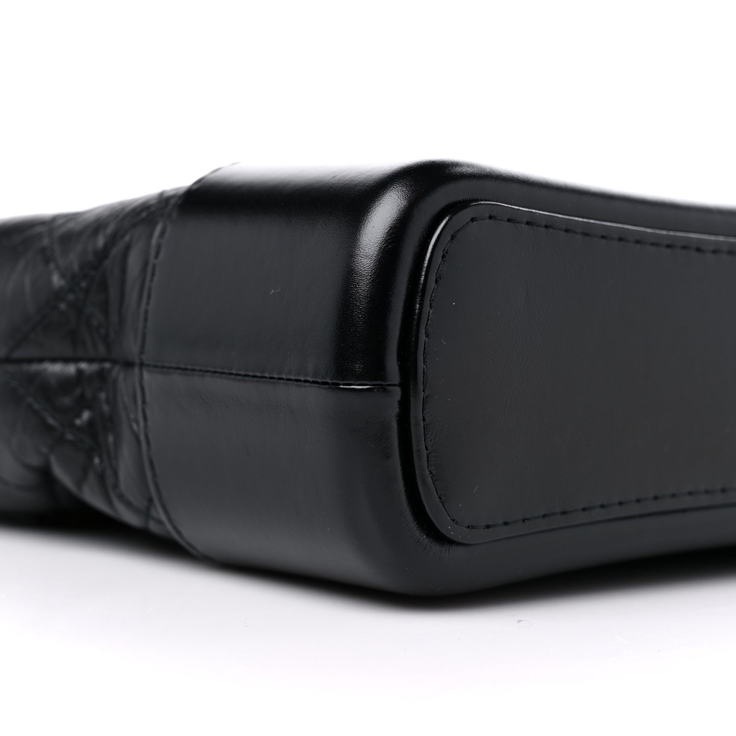 Aged Smooth Calfskin Quilted Medium Gabrielle Logo Hobo Black