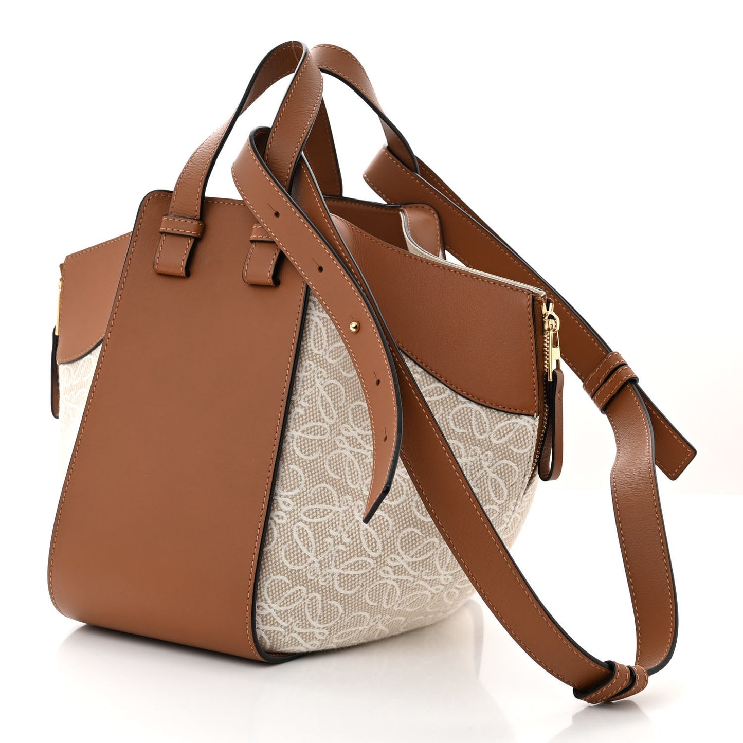 Calfskin Canvas Anagram Small Hammock Shoulder Bag Ecru Tan