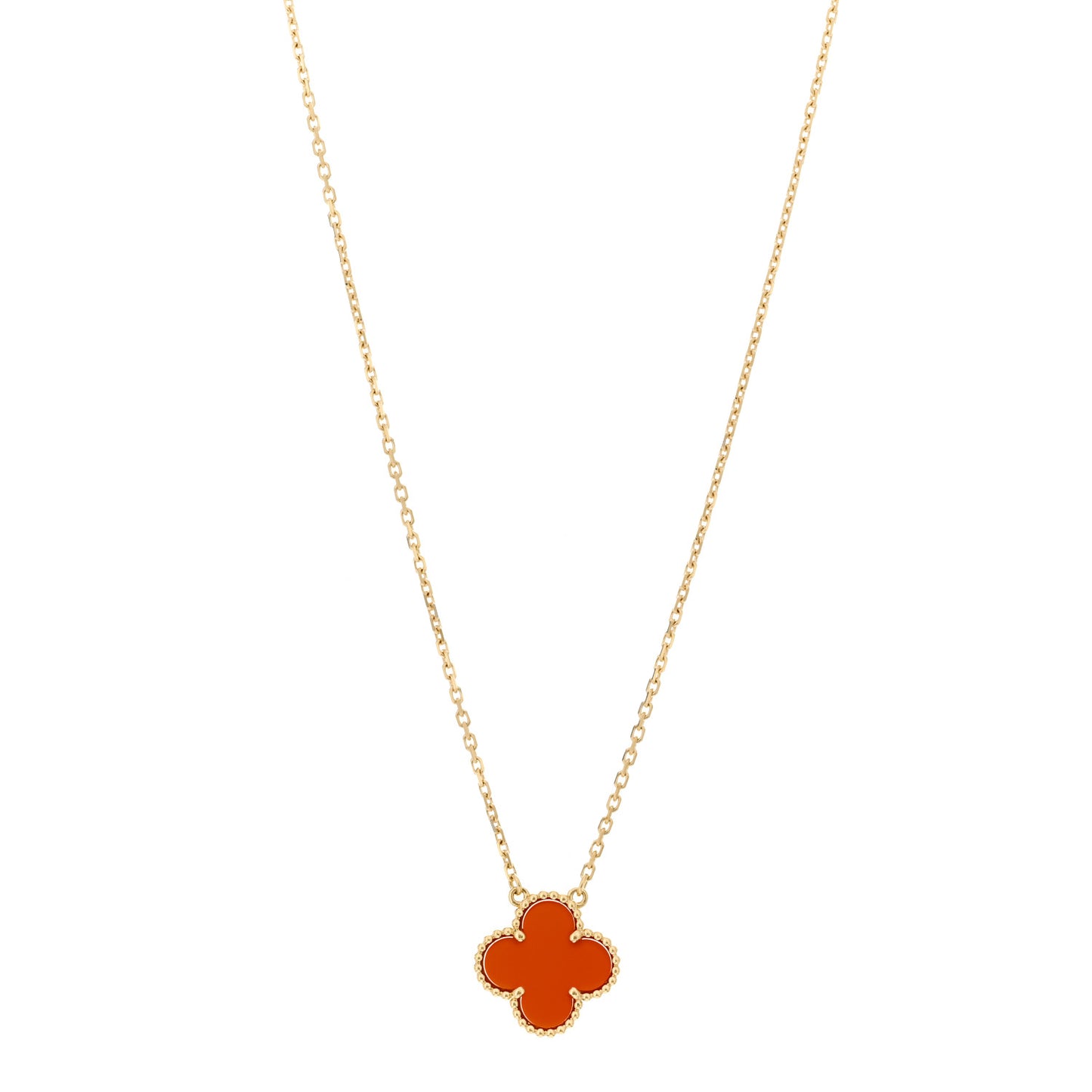 18K Yellow Gold Carnelian Vintage Alhambra Pendant Necklace