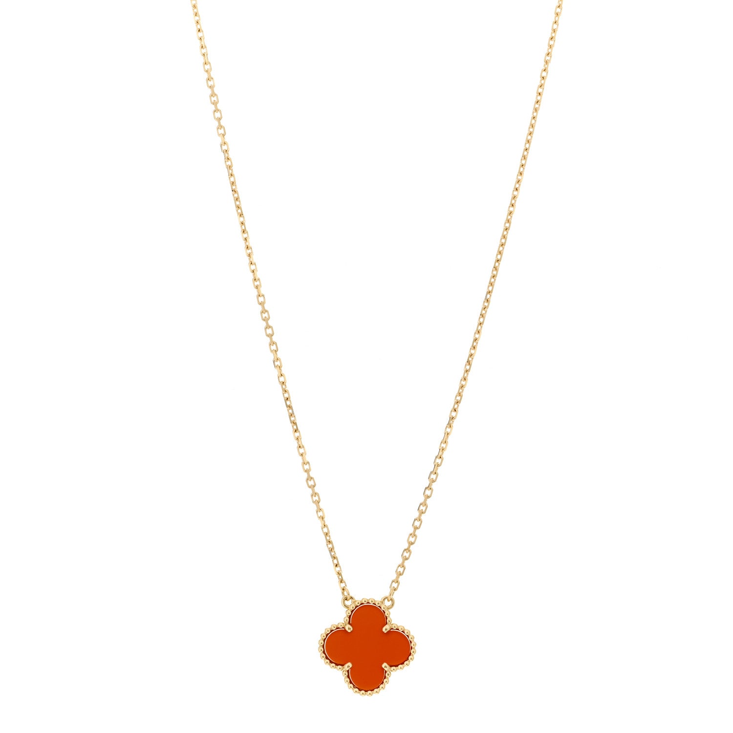 Van Cleef & Arpels 18K Yellow Gold Carnelian Vintage Alhambra Pendant Necklace 1 of 5