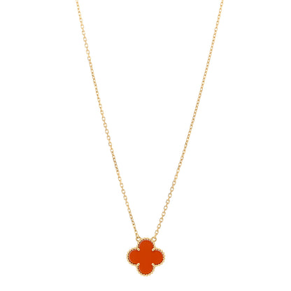 Van Cleef & Arpels 18K Yellow Gold Carnelian Vintage Alhambra Pendant Necklace 1 of 5