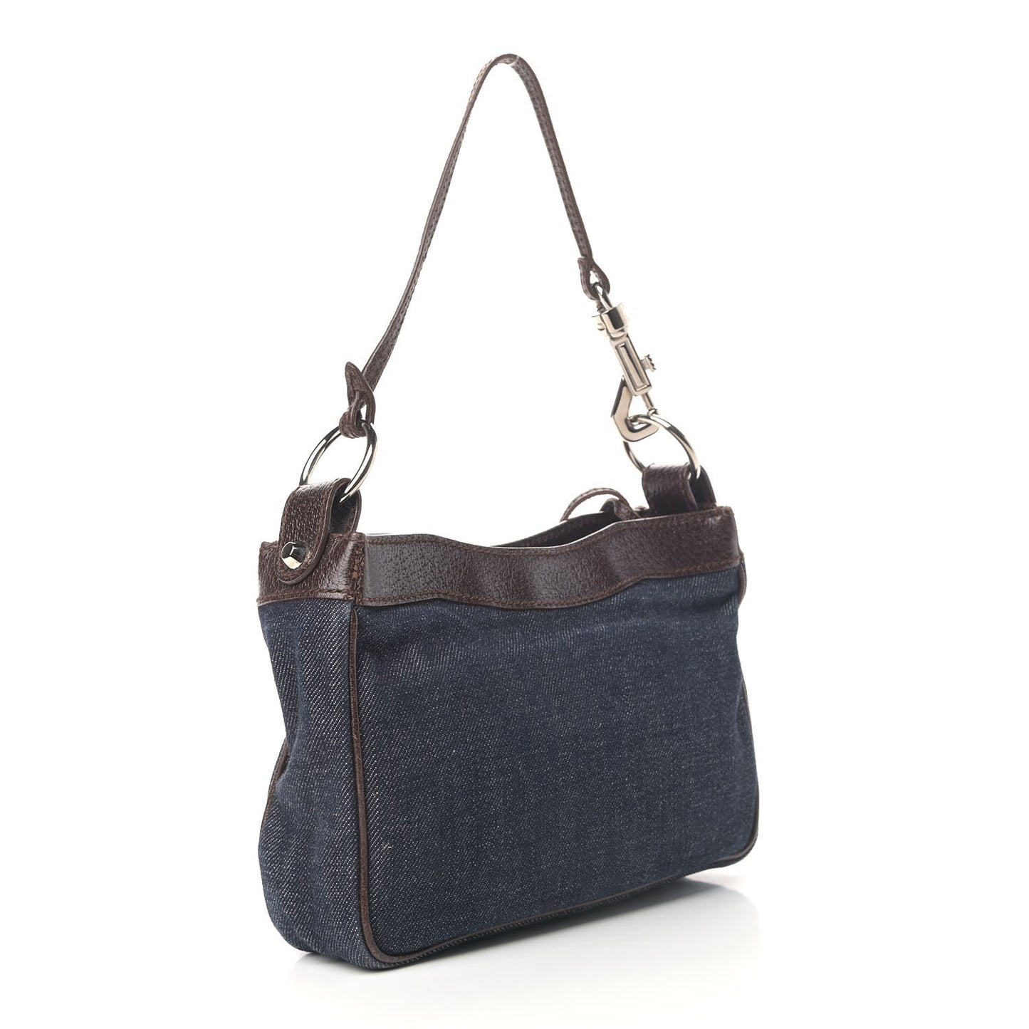 Denim Pigskin Classic Silver Hardware Shoulder Bag Chocolate