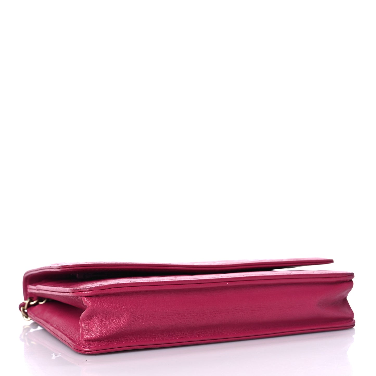 Lambskin Camellia Embossed Wallet On Chain WOC Fuchsia