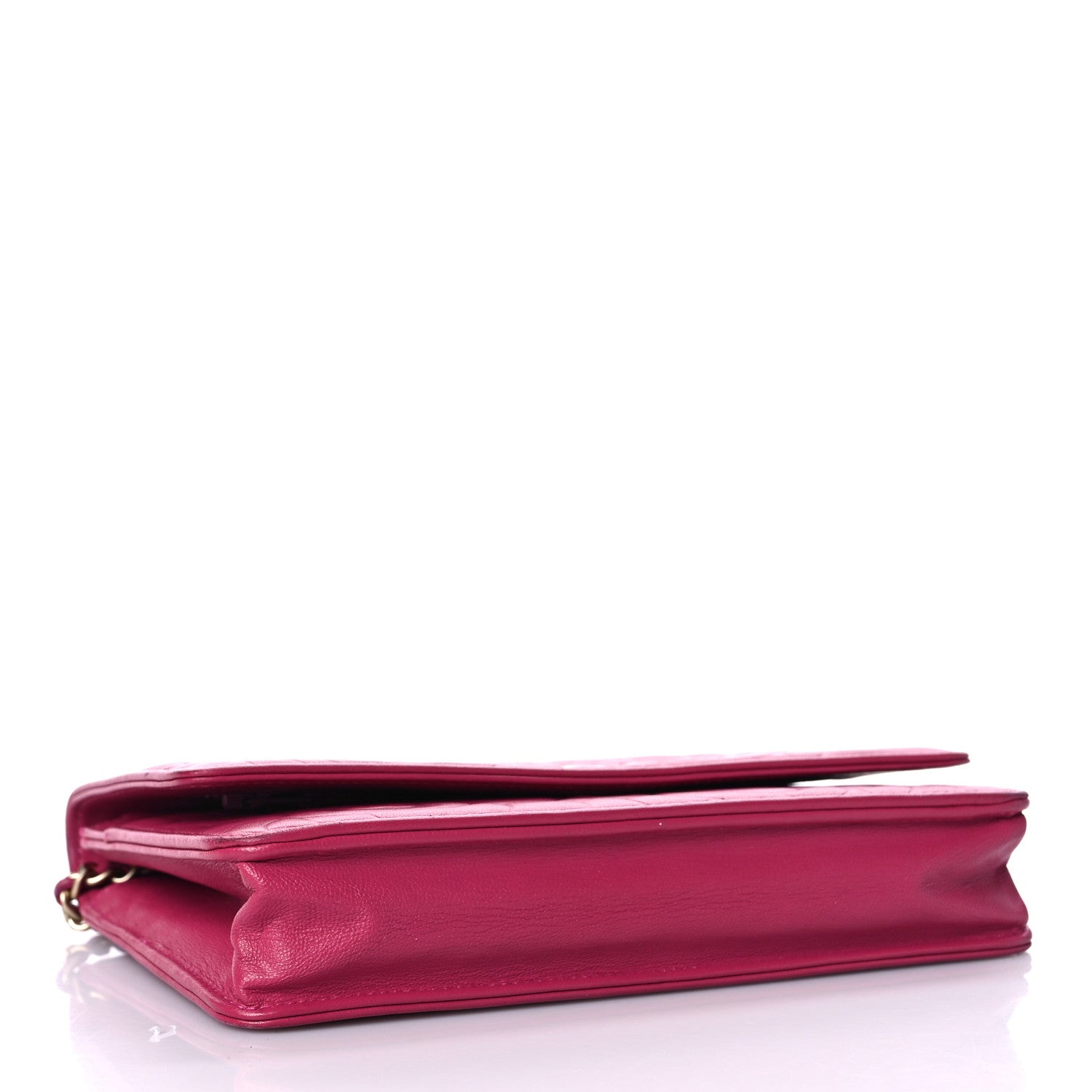 Chanel Lambskin Camellia Embossed Wallet On Chain WOC Fuchsia 3 of 11