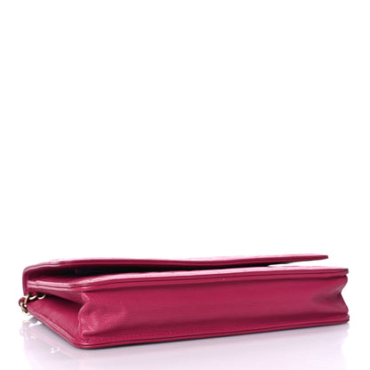 Chanel Lambskin Camellia Embossed Wallet On Chain WOC Fuchsia 3 of 11