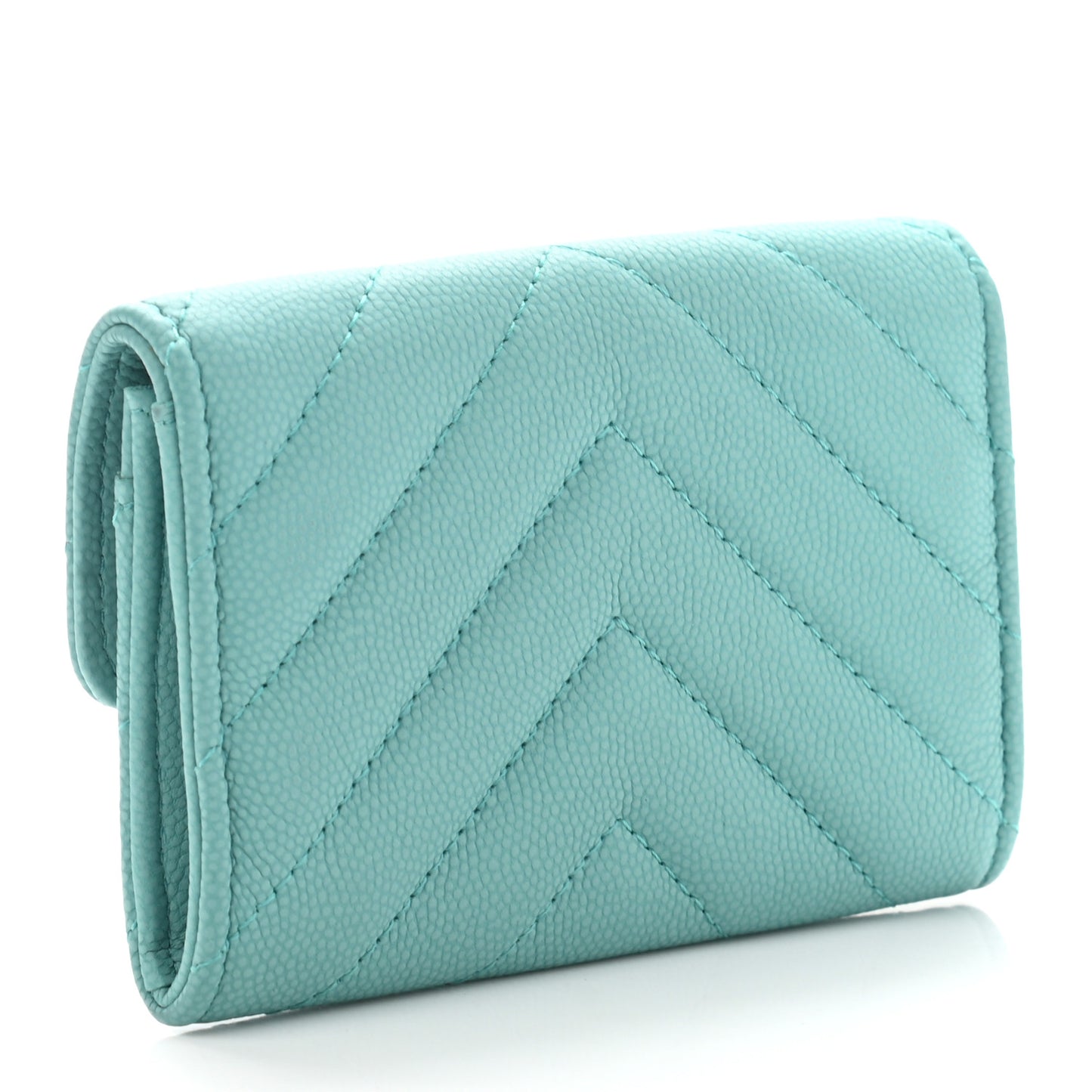 Caviar Chevron Quilted Flap Card Holder Green