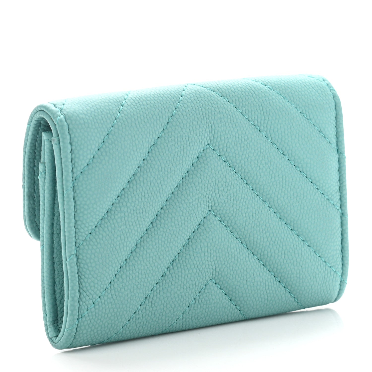 Chanel Caviar Chevron Quilted Flap Card Holder Green 3 of 10