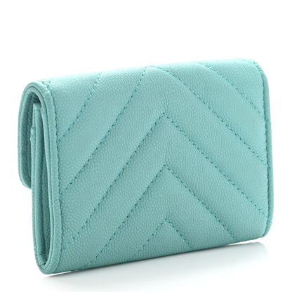 Chanel Caviar Chevron Quilted Flap Card Holder Green 3 of 10