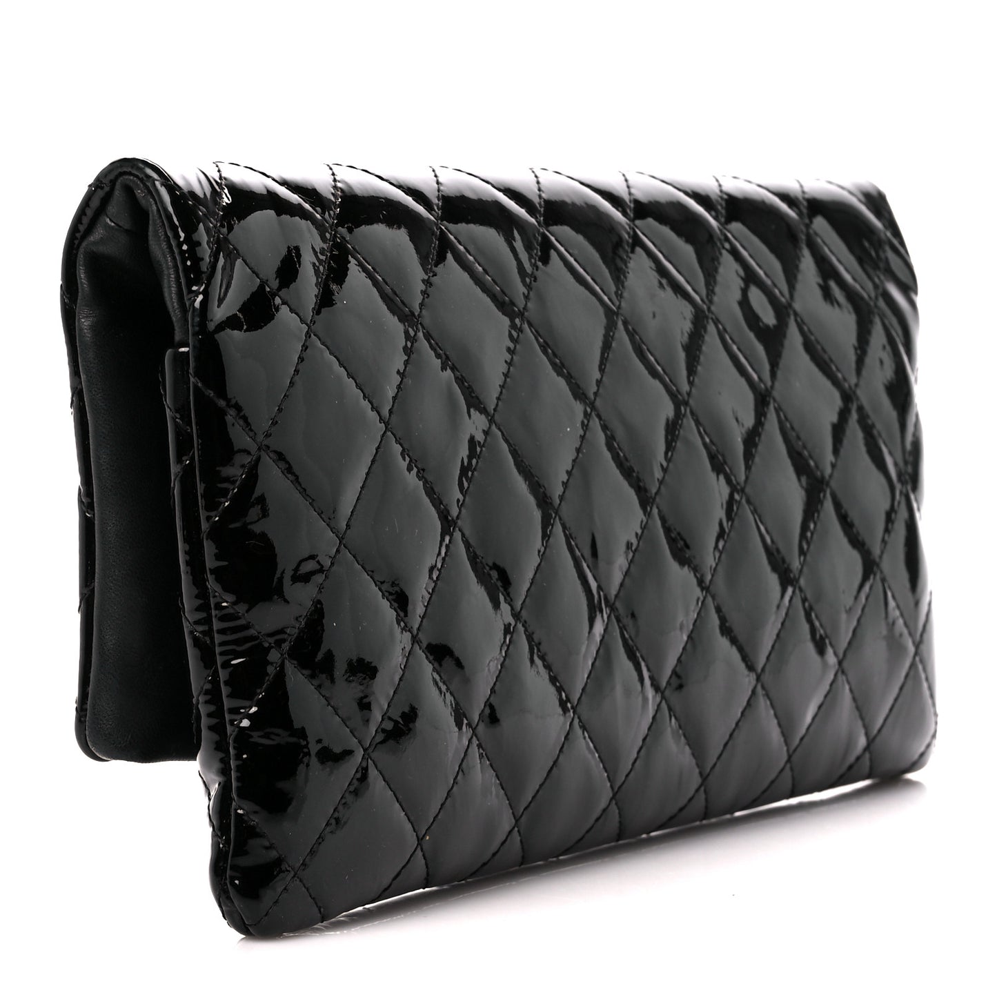 Patent Calfskin Quilted Beauty CC Clutch Black