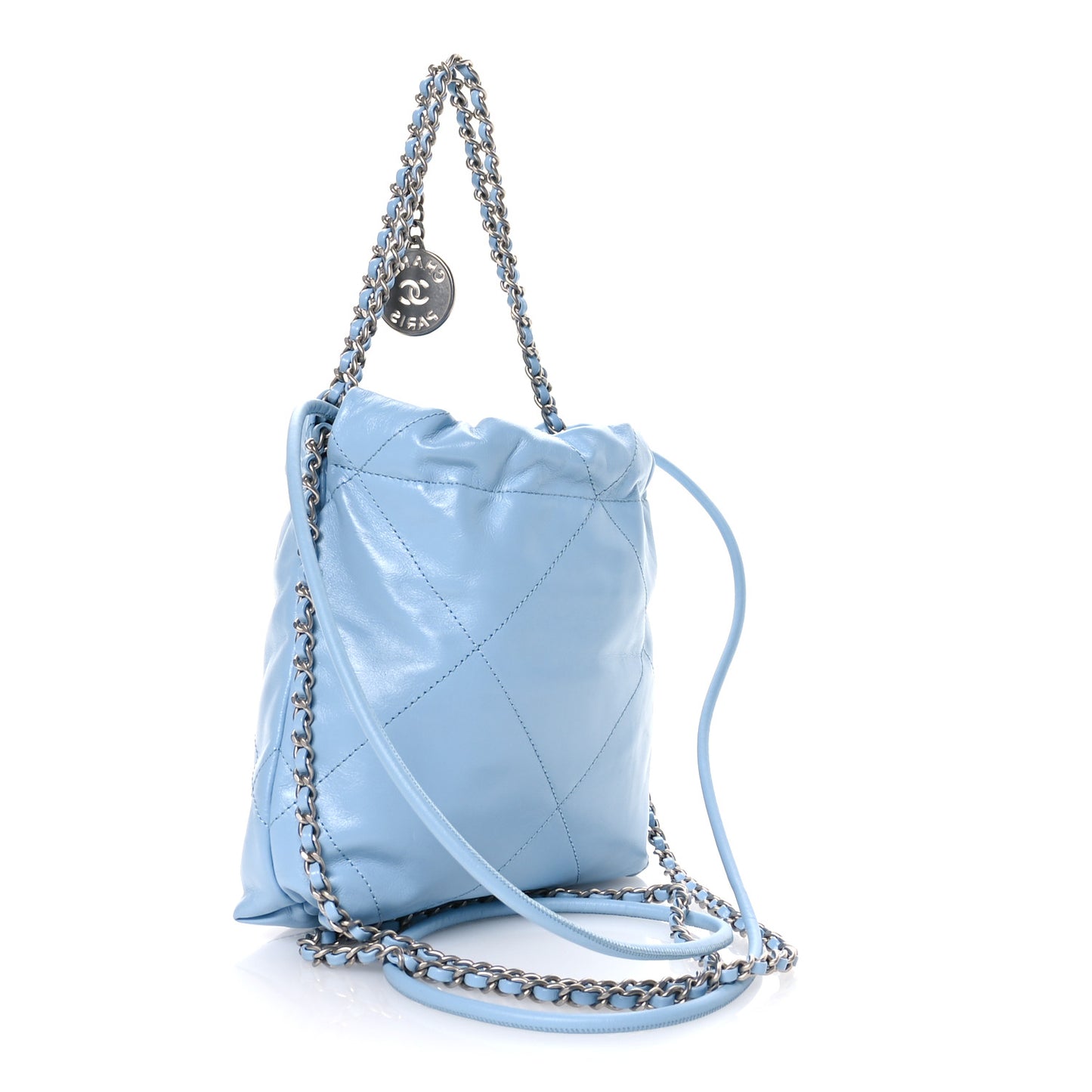 Shiny Calfskin Quilted Mini Chanel 22 Light Blue
