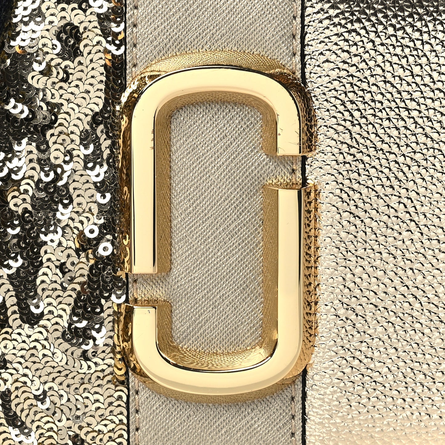 Metallic Sequin Snake Embossed Calfskin Stripe Snapshot Camera Bag Gold