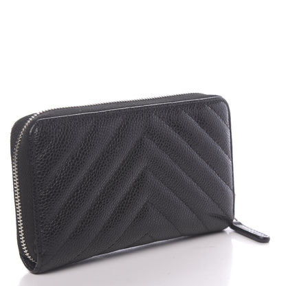 Chanel Caviar Chevron Quilted Small Zip Around Wallet Black 3 of 8