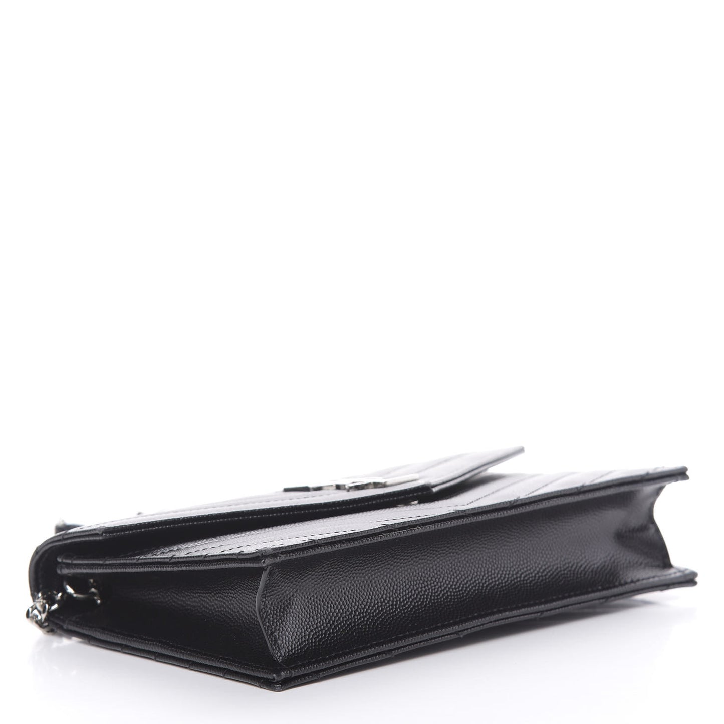 Grain De Poudre Matelasse Chevron Monogram Envelope Chain Wallet Black
