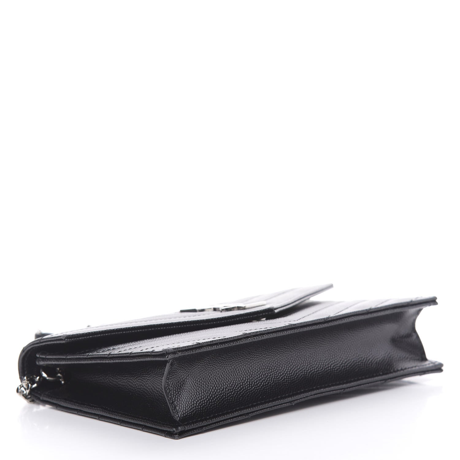 Saint Laurent Grain De Poudre Matelasse Chevron Monogram Envelope Chain Wallet Black 4 of 13