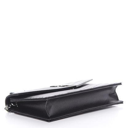 Saint Laurent Grain De Poudre Matelasse Chevron Monogram Envelope Chain Wallet Black 4 of 13