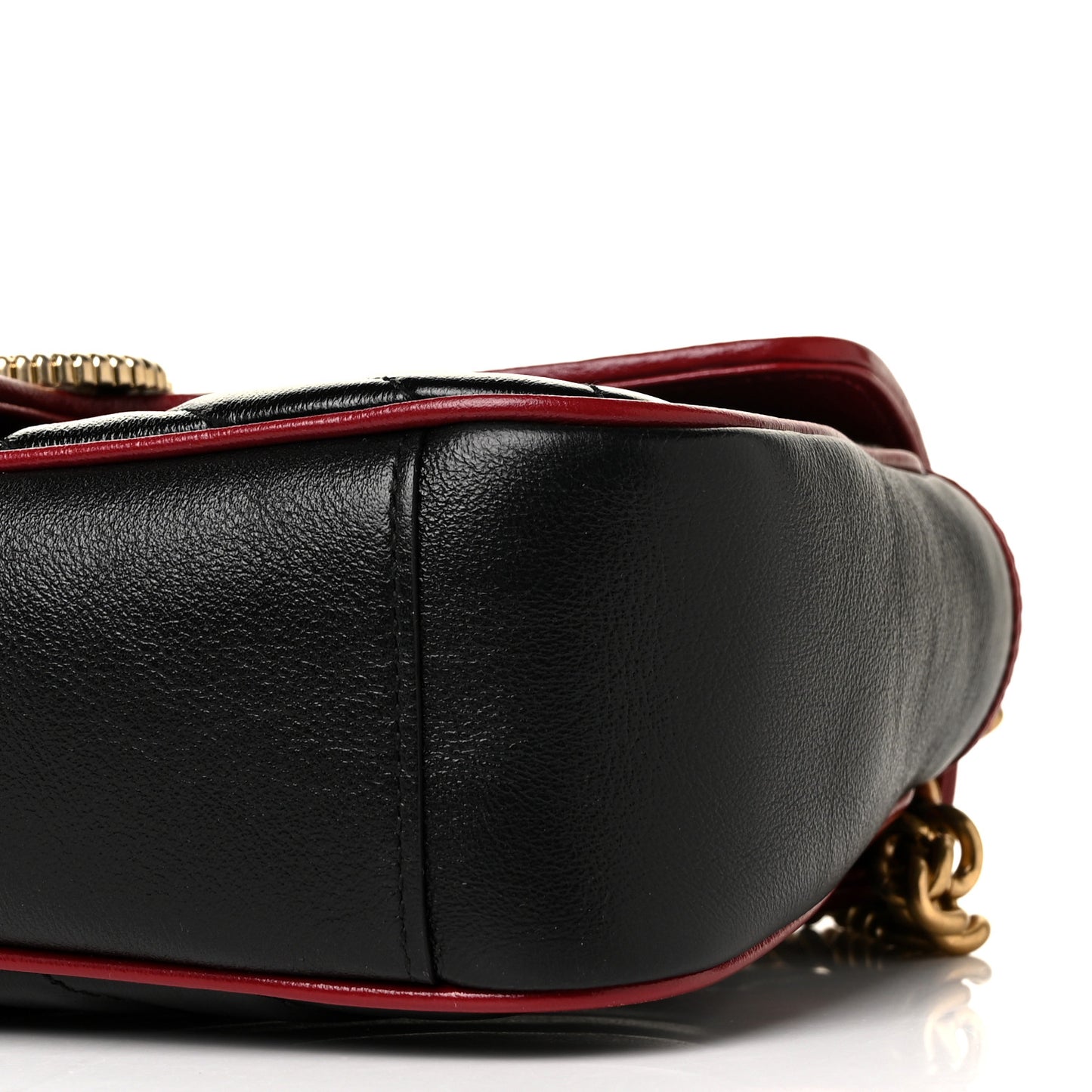 Vintage Effect Calfskin Matelasse Diagonal Small Torchon GG Marmont Shoulder Bag Black Romantic Cherry