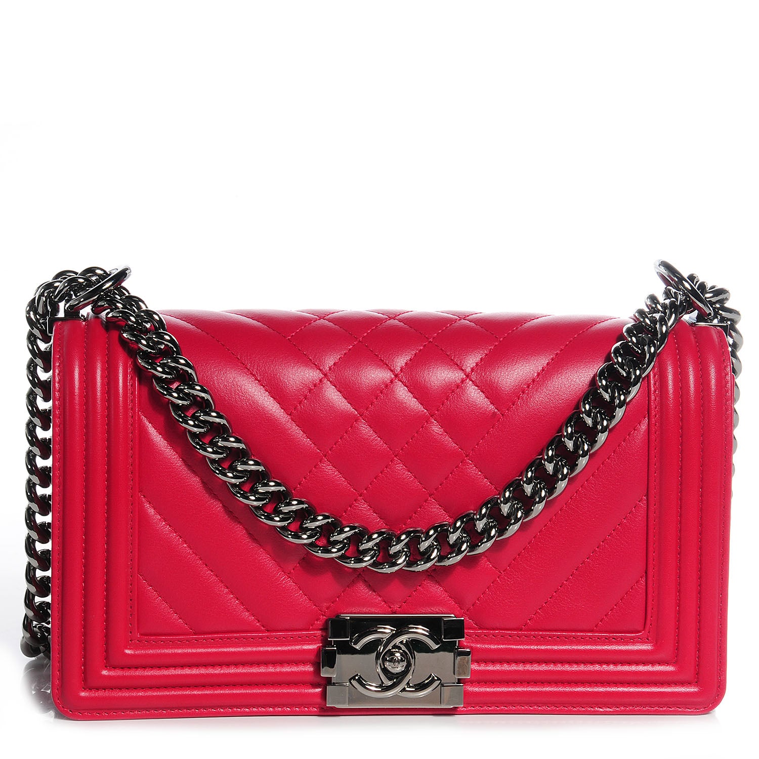 Chanel Calfskin Chevron Medium Boy Flap Dark Pink 1 of 9