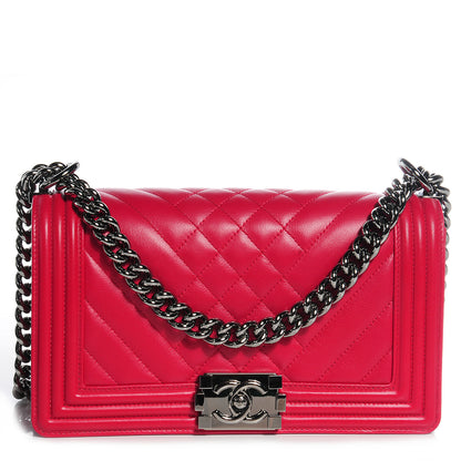 Chanel Calfskin Chevron Medium Boy Flap Dark Pink 1 of 9