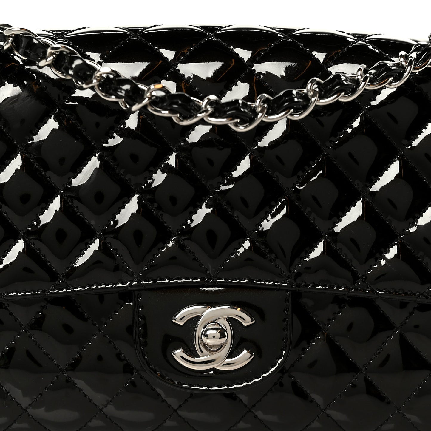 Patent Quilted Secret Label Medium Flap Black