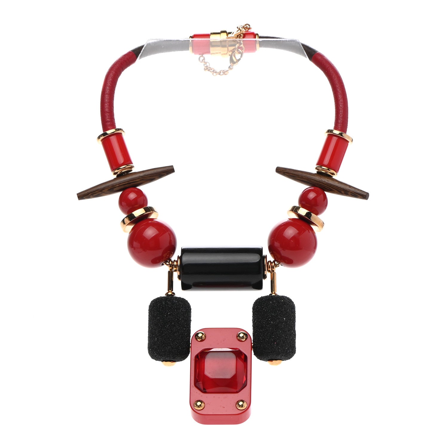 Louis Vuitton Resin Wood Crystal Inventeur Necklace Red 3 of 7
