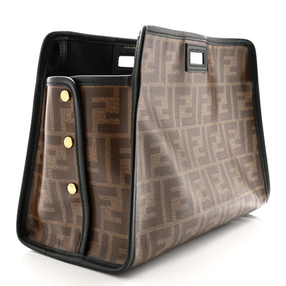 Fendi Glazed Fabric Vitello Century FF 1974 Stamp Patch Mini Peekaboo Defender Cover Mogano Panna Black 3 of 10