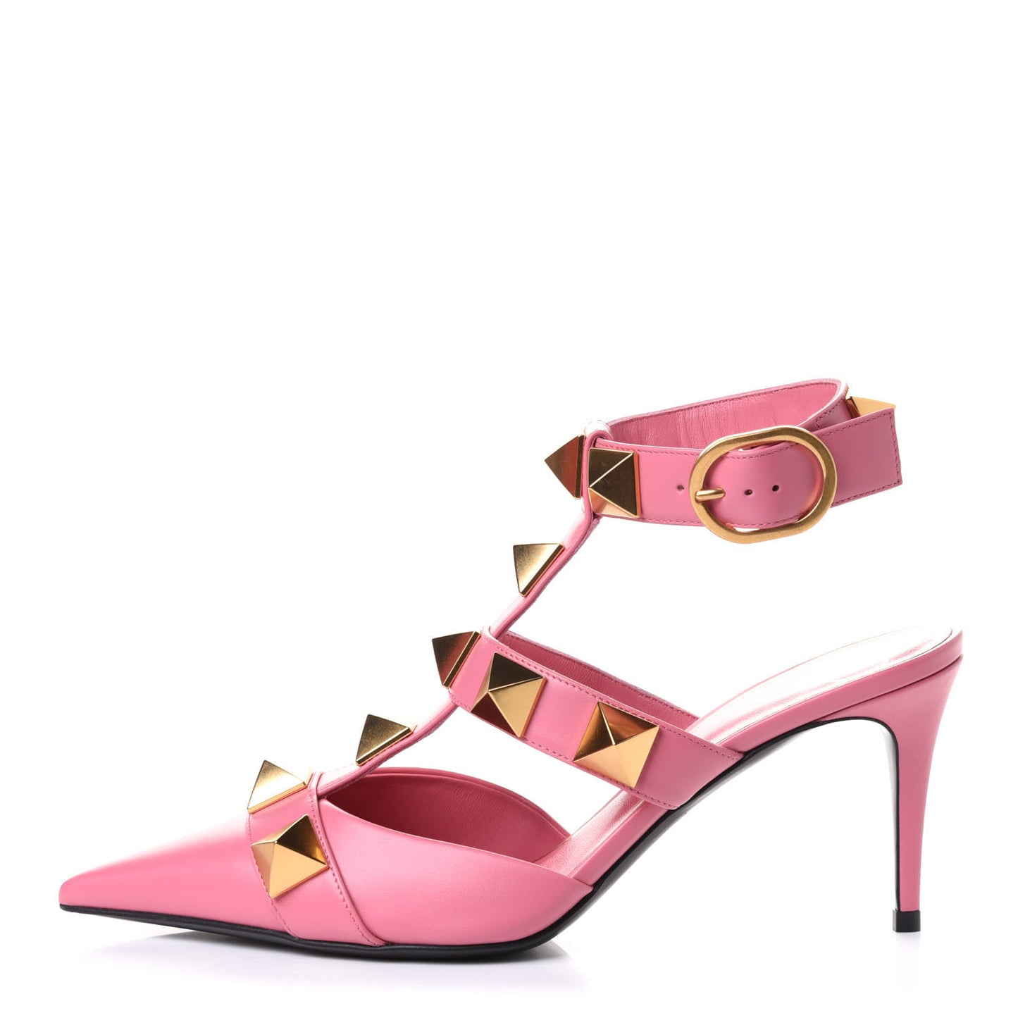Calfskin Roman Stud Ankle Strap 80mm Pumps 36.5 Flamingo Pink