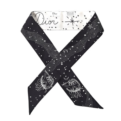 Christian Dior Silk Zodiac Gemini Mitzah Scarf Black 1 of 5