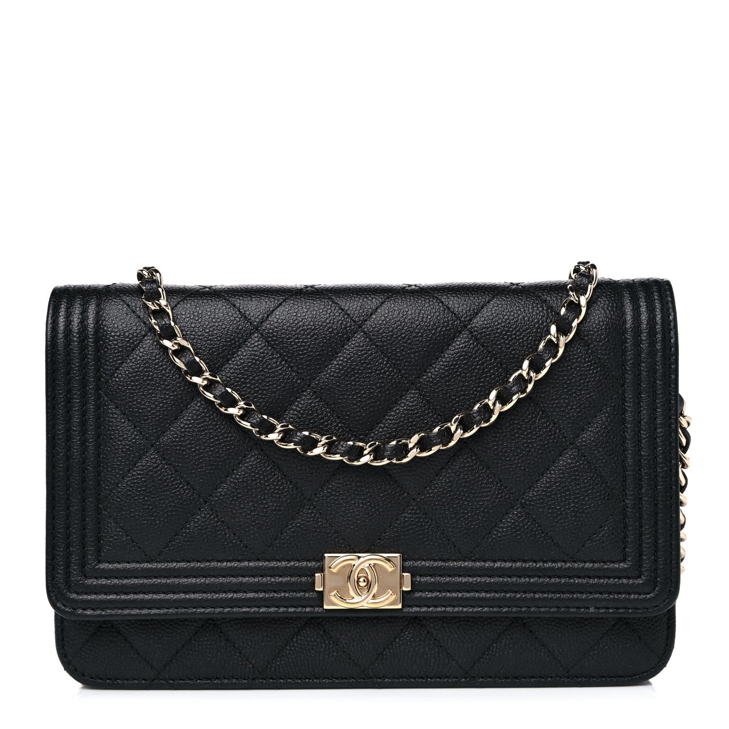 Chanel Caviar Quilted Boy Wallet On Chain WOC Black 1 of 14