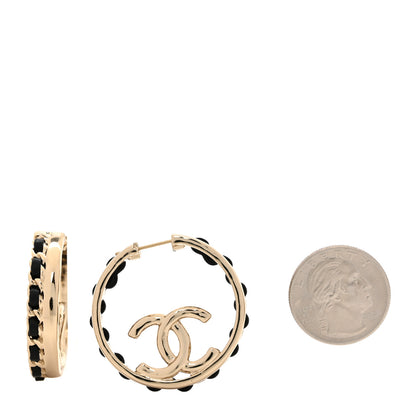 Chanel Lambskin CC Chain Hoop Earrings Black Gold 2 of 5