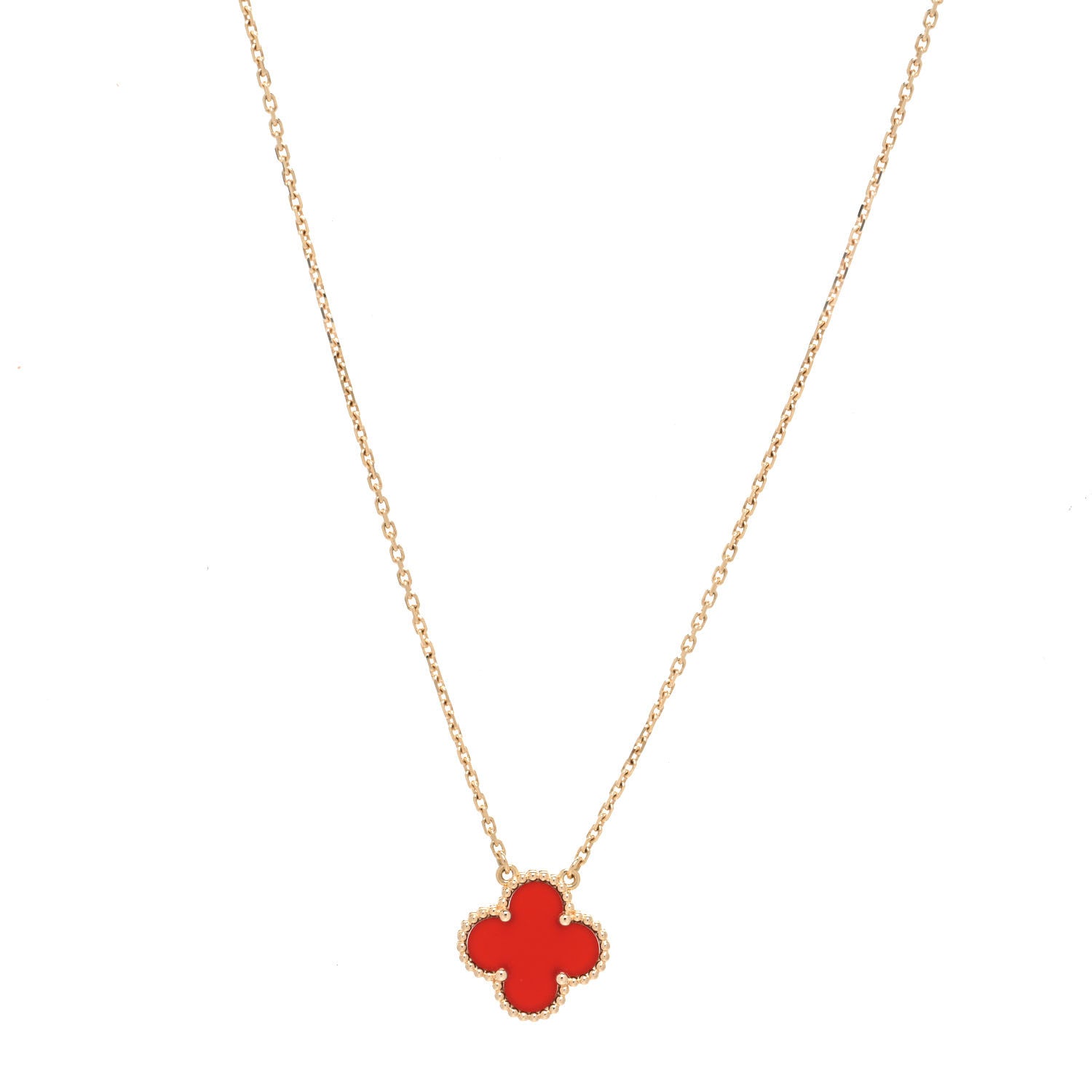 Van Cleef & Arpels 18K Yellow Gold Carnelian Vintage Alhambra Pendant Necklace 1 of 8