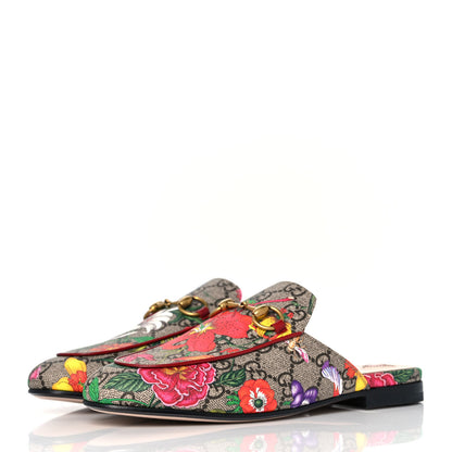 Gucci GG Supreme Monogram Flora Womens Princetown Slippers 35 Beige Ebony Multicolor Rosso 3 of 8