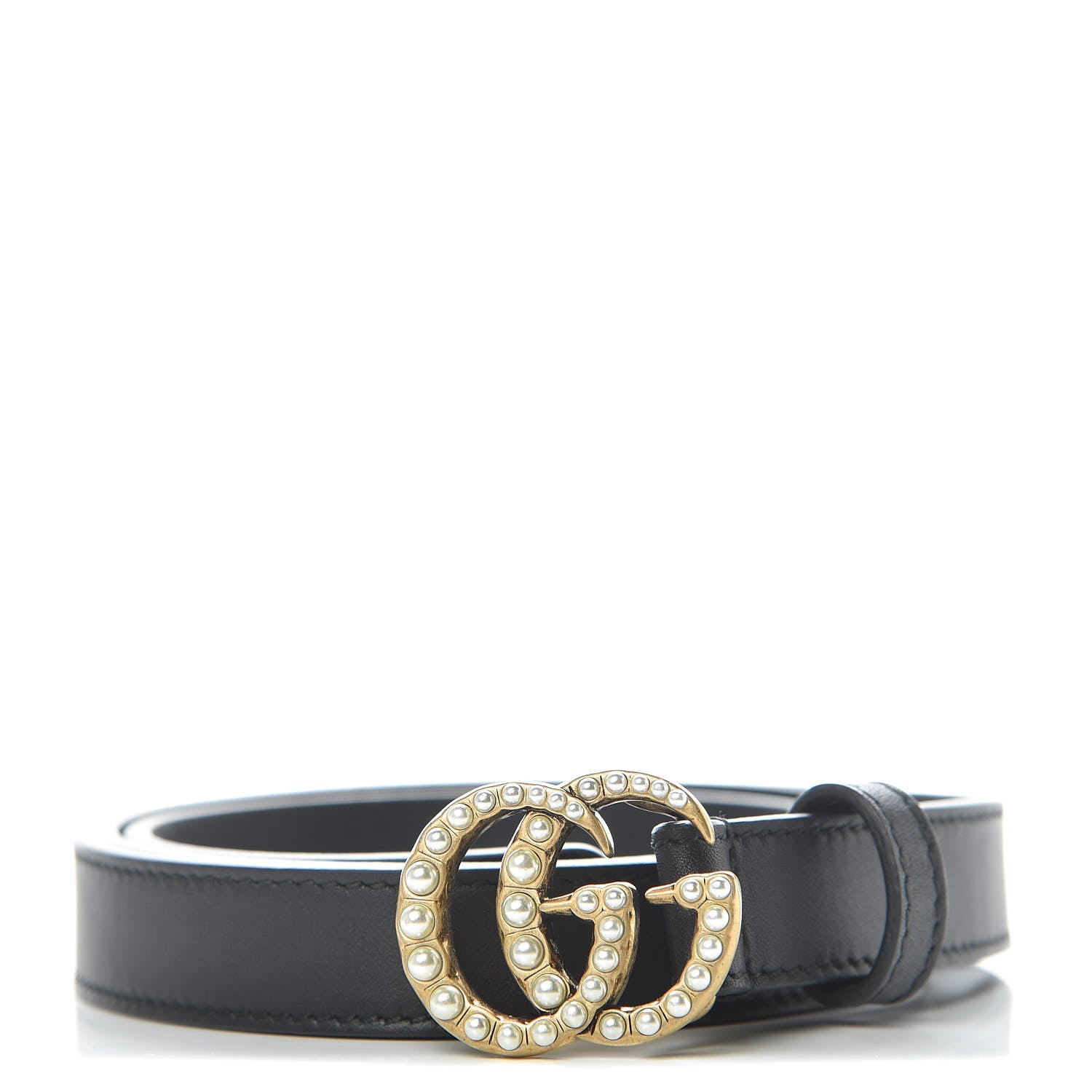 Gucci Calfskin Pearl Double G 20mm Belt 90 36 Black Cream 1 of 7