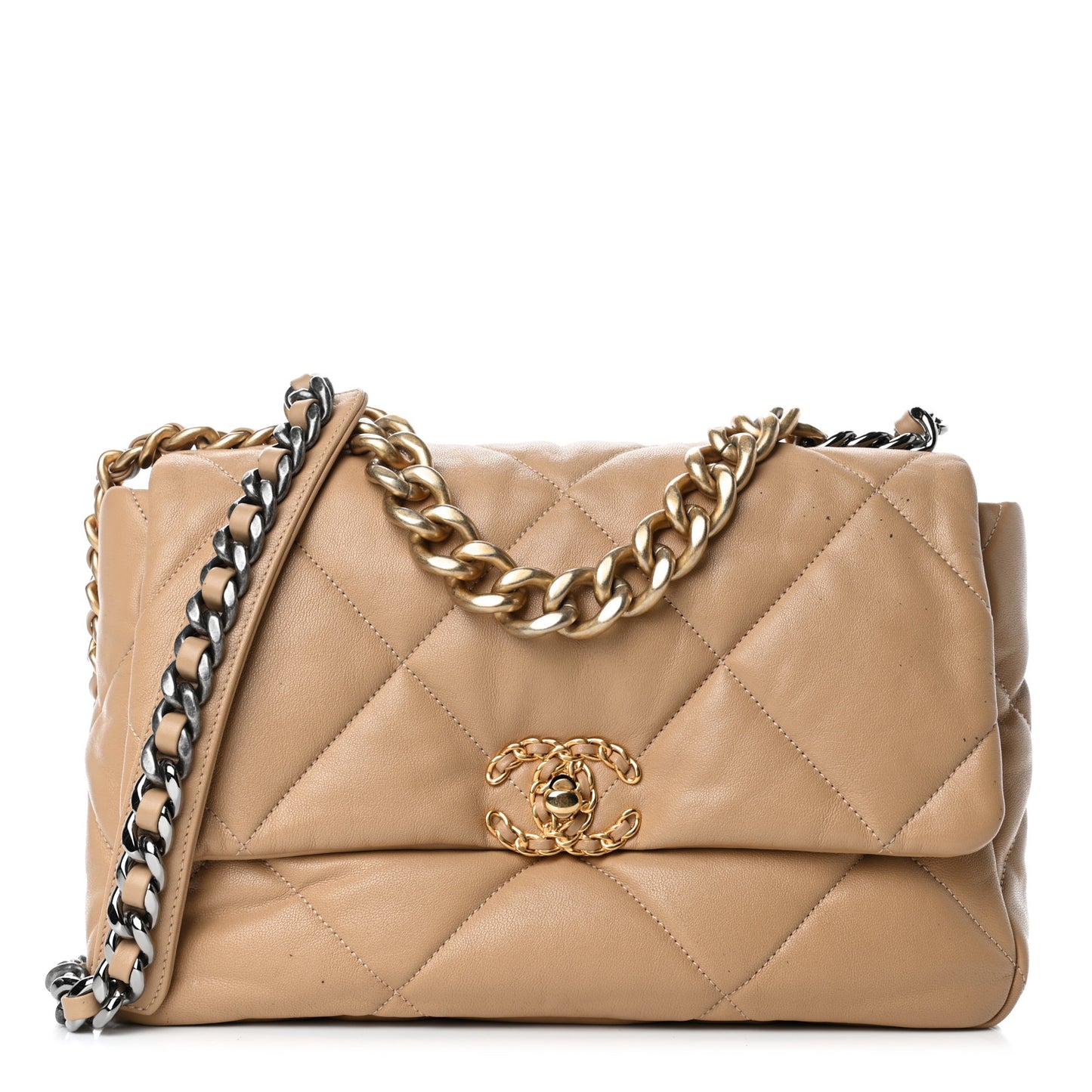 Lambskin Quilted Large Chanel 19 Flap Dark Beige