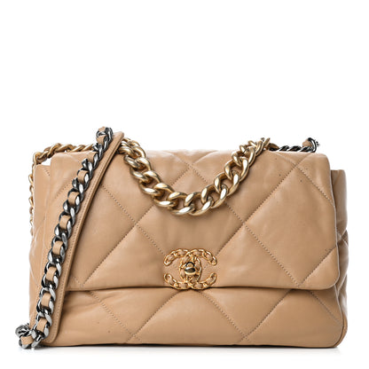 Chanel Lambskin Quilted Large Chanel 19 Flap Dark Beige 1 of 4