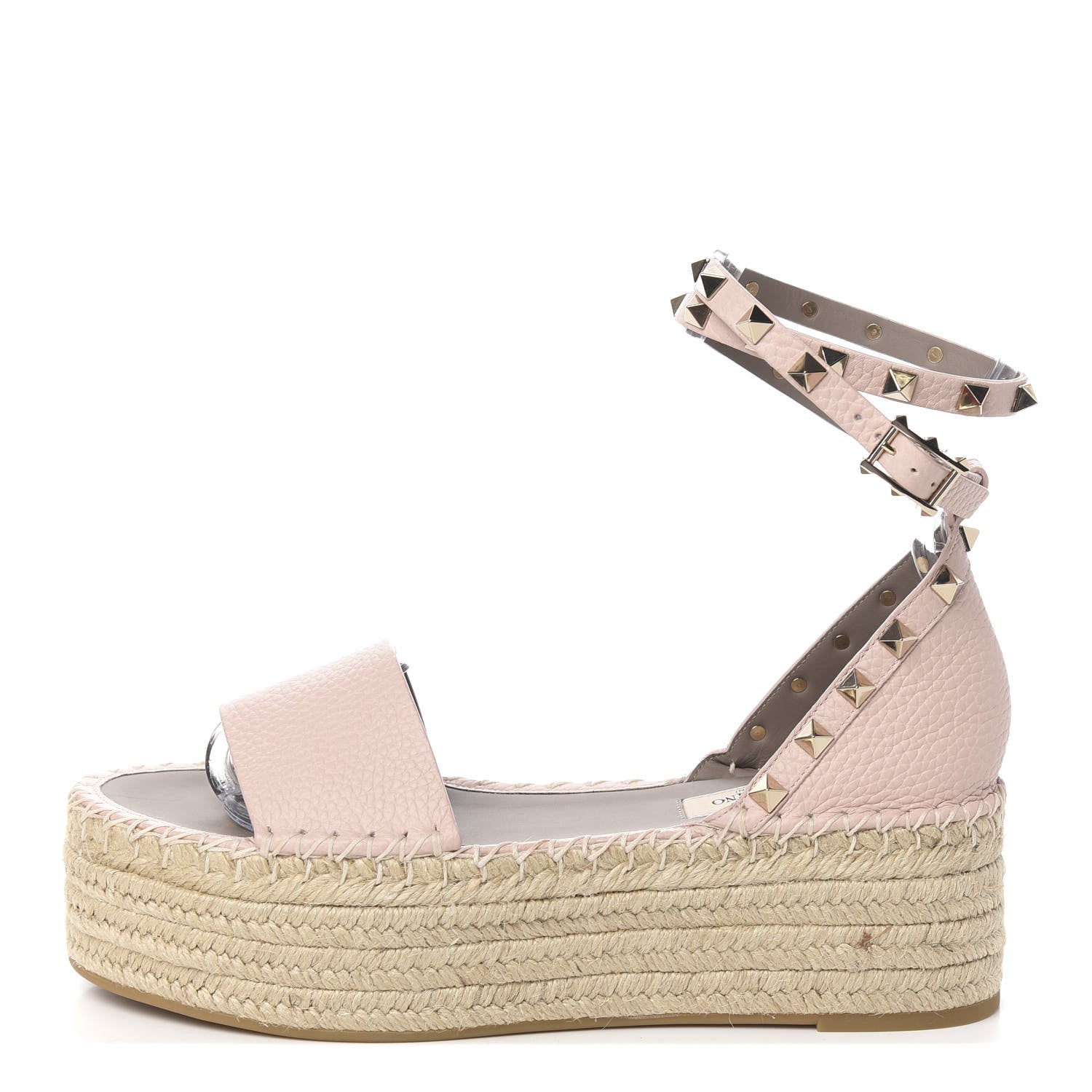 Valentino Garavani Grained Calfskin Rockstud Ankle Wrap Espadrille Flatform Sandals 38 Rose Quartz 1 of 10