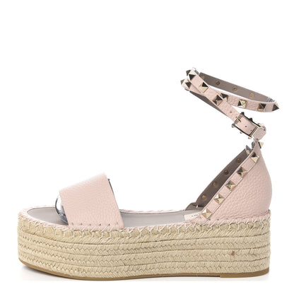 Valentino Garavani Grained Calfskin Rockstud Ankle Wrap Espadrille Flatform Sandals 38 Rose Quartz 1 of 10