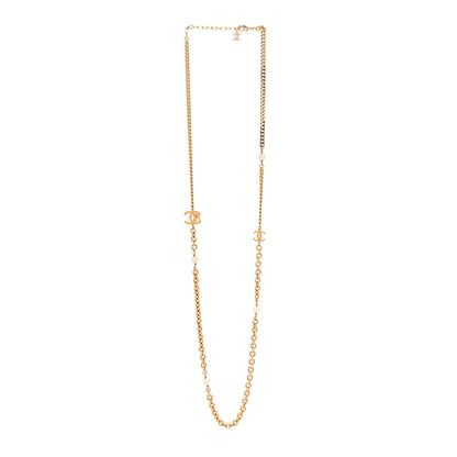Chanel Pearl Crystal CC Chain Long Necklace Gold 3 of 5