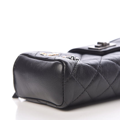 Chanel Aged Calfskin Quilted Lucky Charms Mini Phone Holder Clutch Black 6 of 11